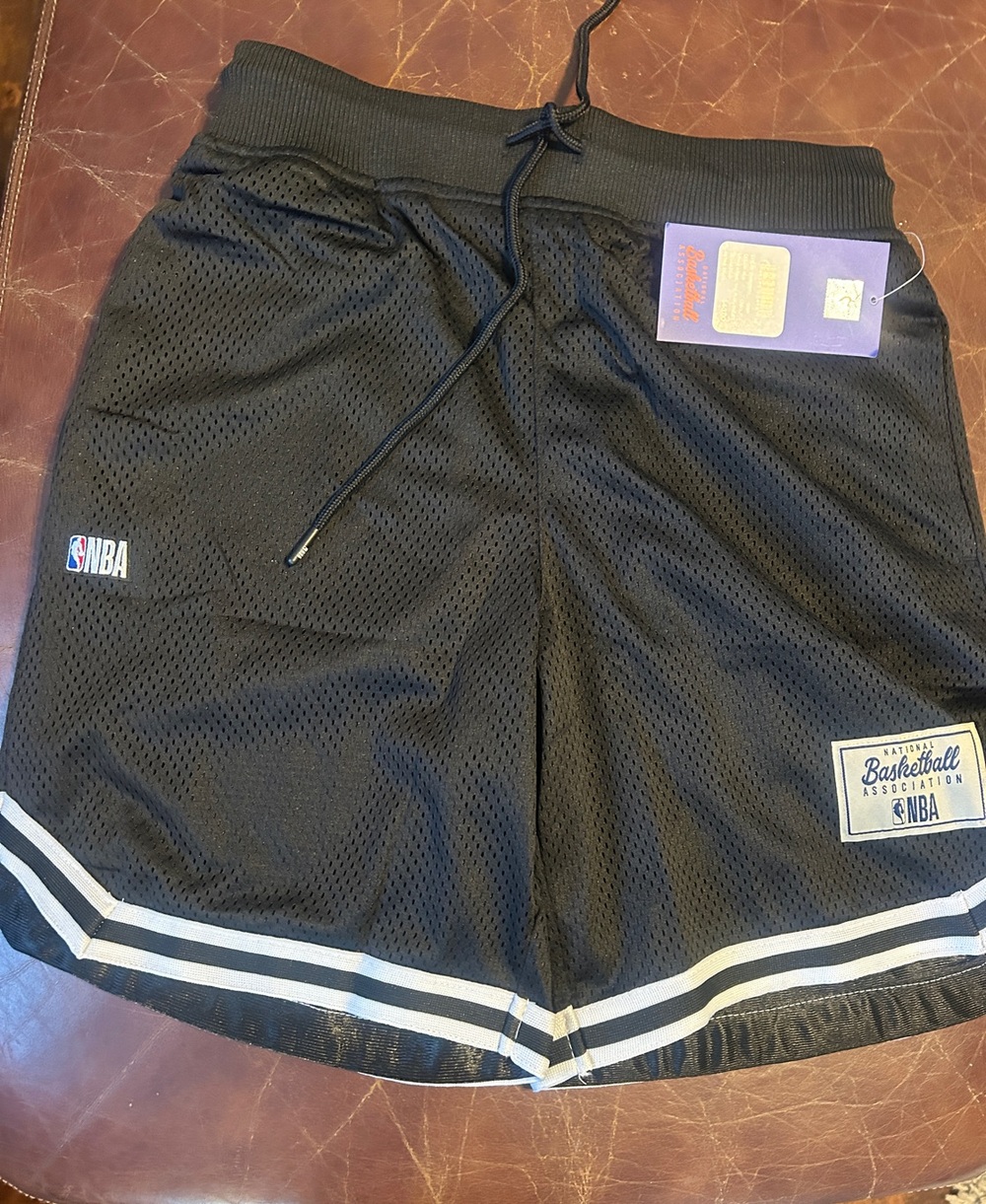 NBA Black Mesh Basketball Shorts with White Stripe Accents